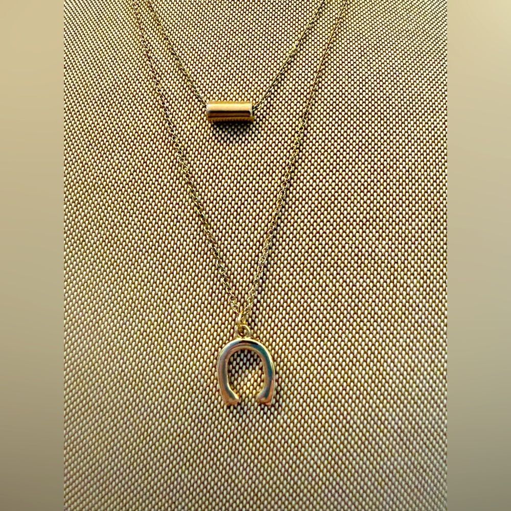 Gold color 2 strings Horseshoe Pendant Necklace